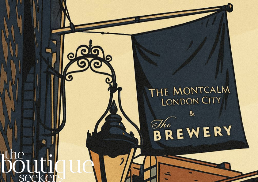 Cartoon image of sign at Montcalm London City at the Brewery