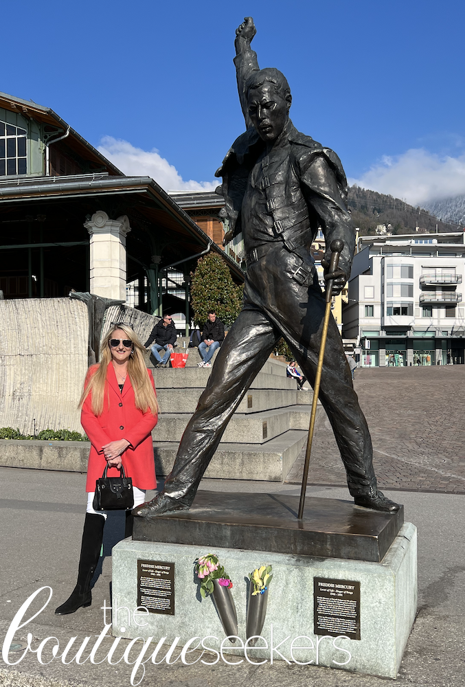 Debs stood next to the statue of Freddie Mercury in Montreux
